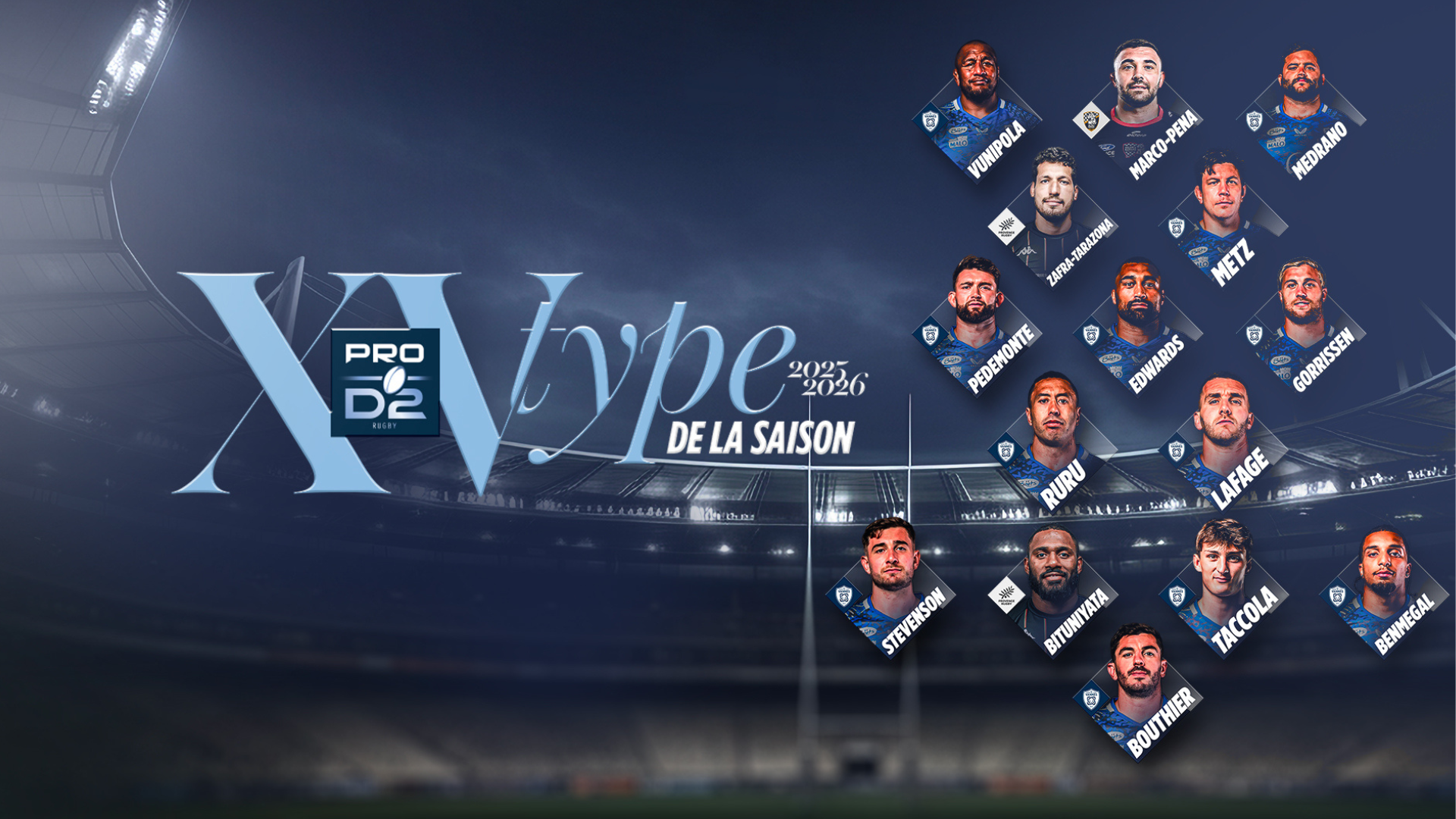 Voici le XV de la saison 2025-2026 de PRO D2 !