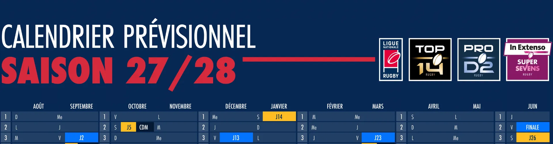 Le calendrier prévisionnel de la saison 2027-2028
