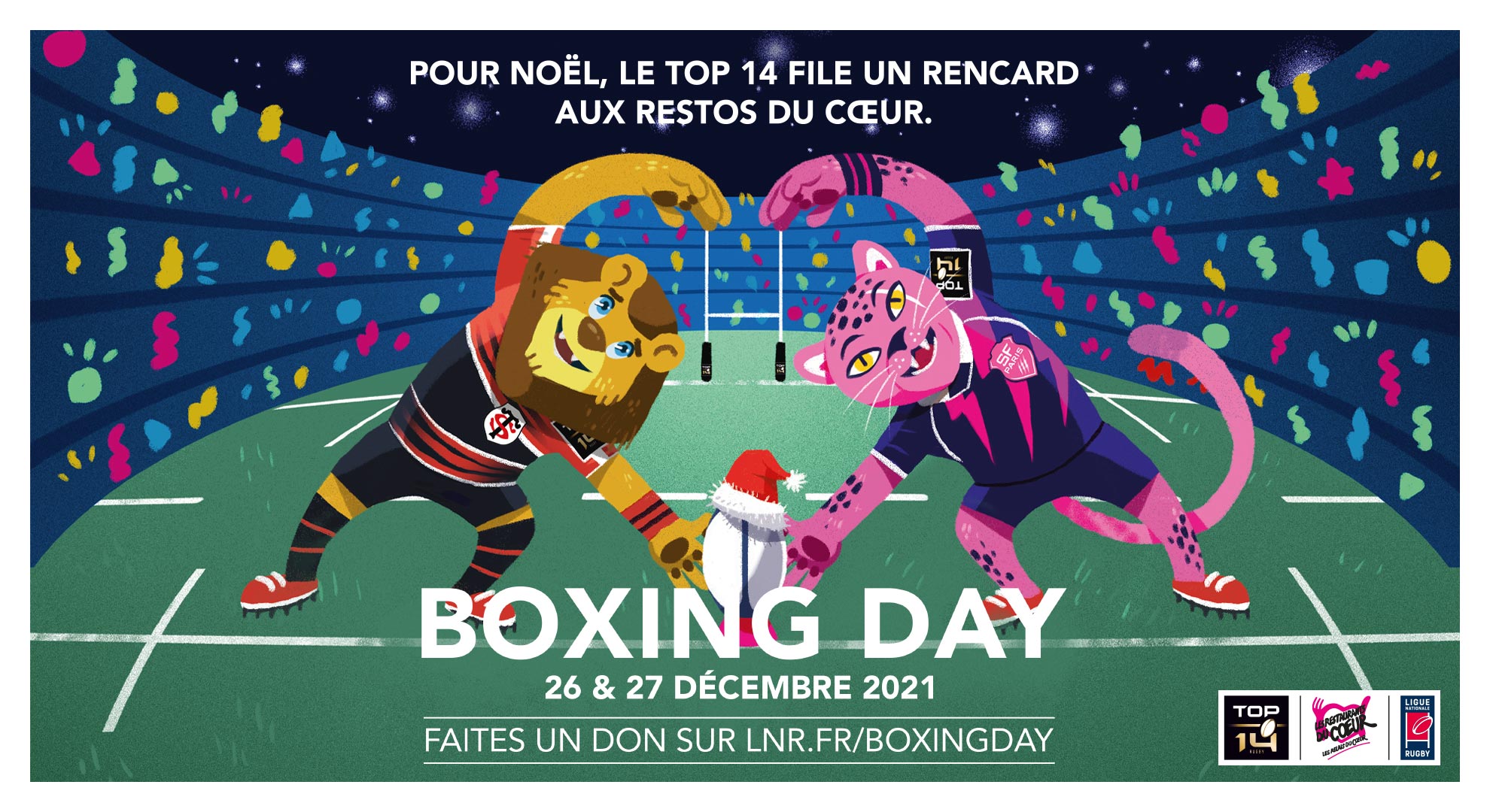 BOXING DAY : UN MATCH EXCEPTIONNEL ENTRE LES MASCOTTES DES CLUBS, AU PROFIT DES ENFANTS DES RESTOS DU CŒUR 