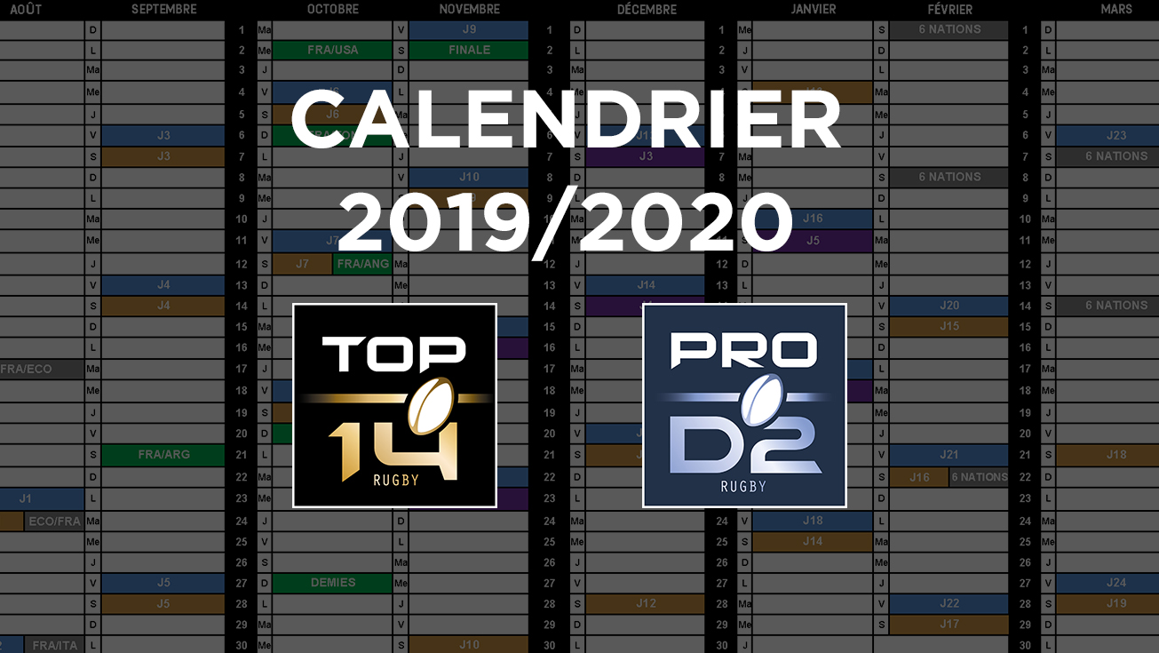 TOP 14 - PRO D2 | Le calendrier de la saison 2019/2020