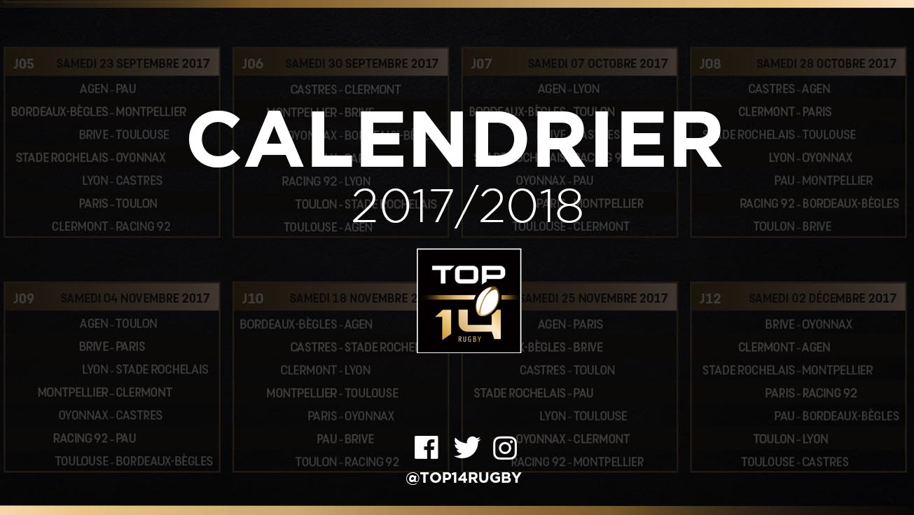 TOP 14 | Le calendrier de la saison 17/18!