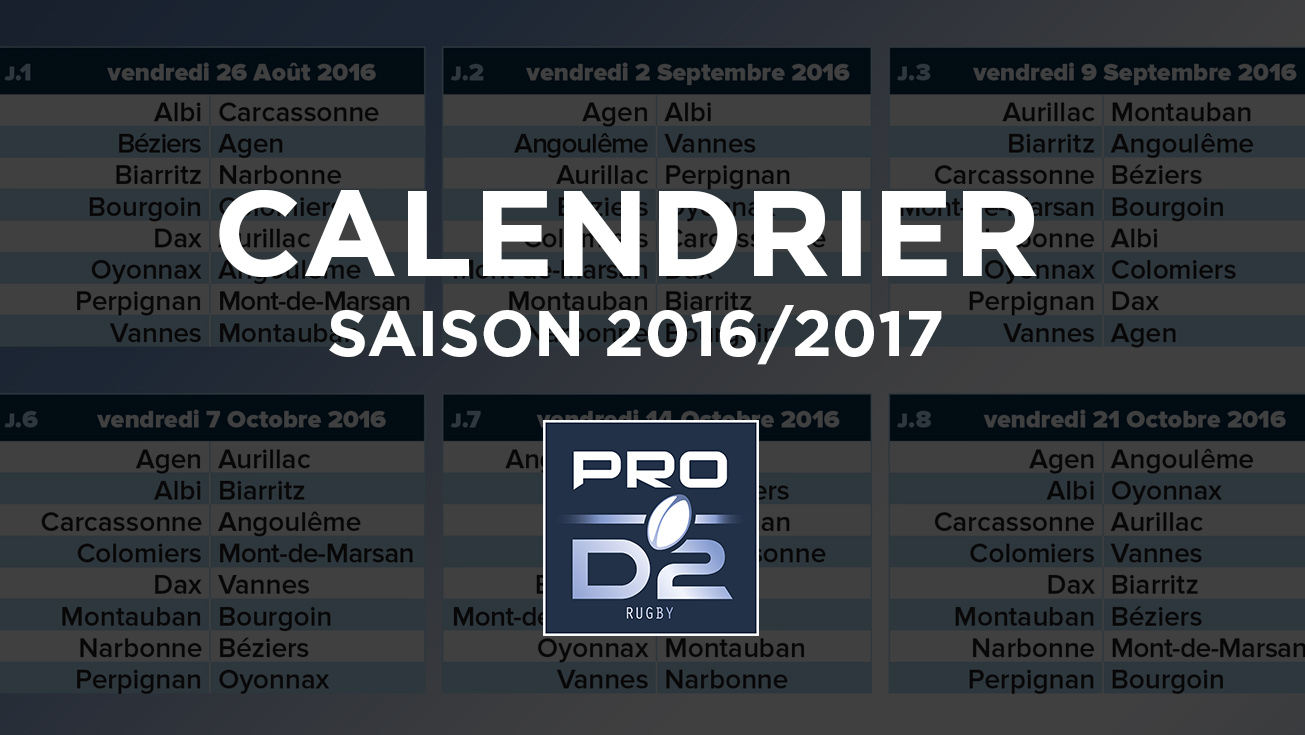 PRO D2 - LE CALENDRIER DE LA SAISON 16/17