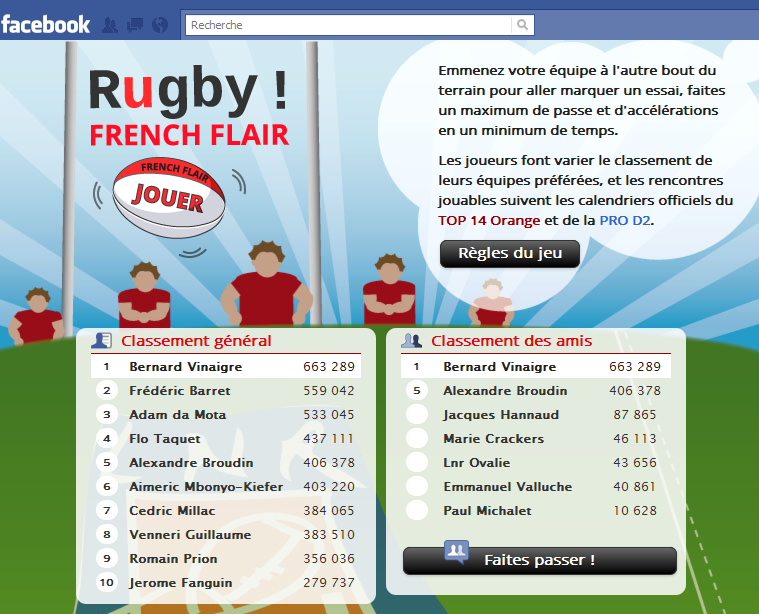 Rugby French Flair : la LNR se met à jouer sur facebook ! 